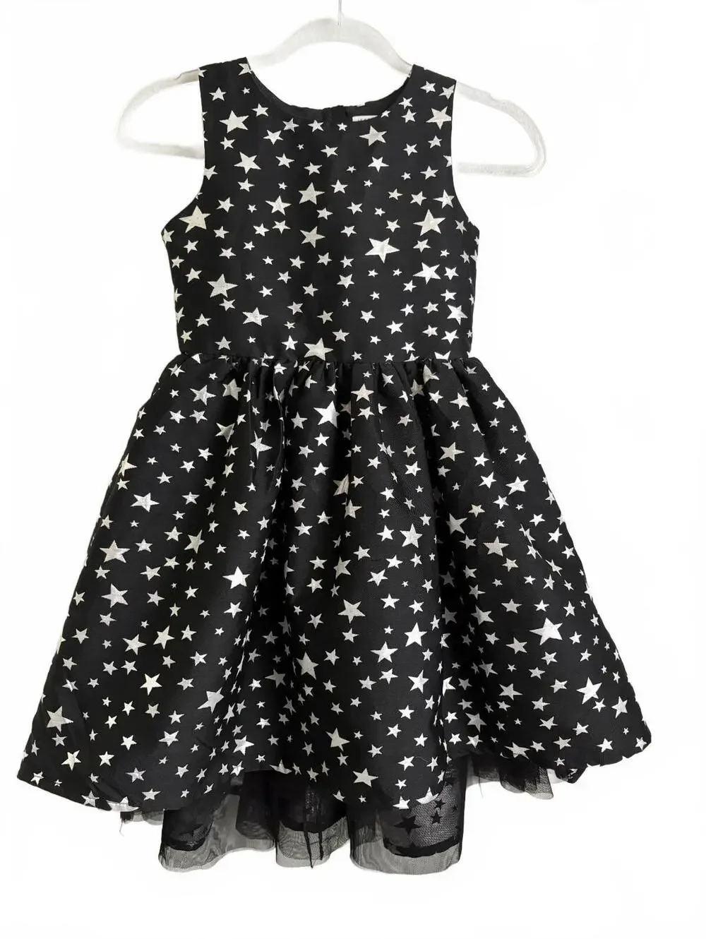 H&M | Girls Black Silver Stars Jacquard Sleeveless Poofy Dress Size 9-10